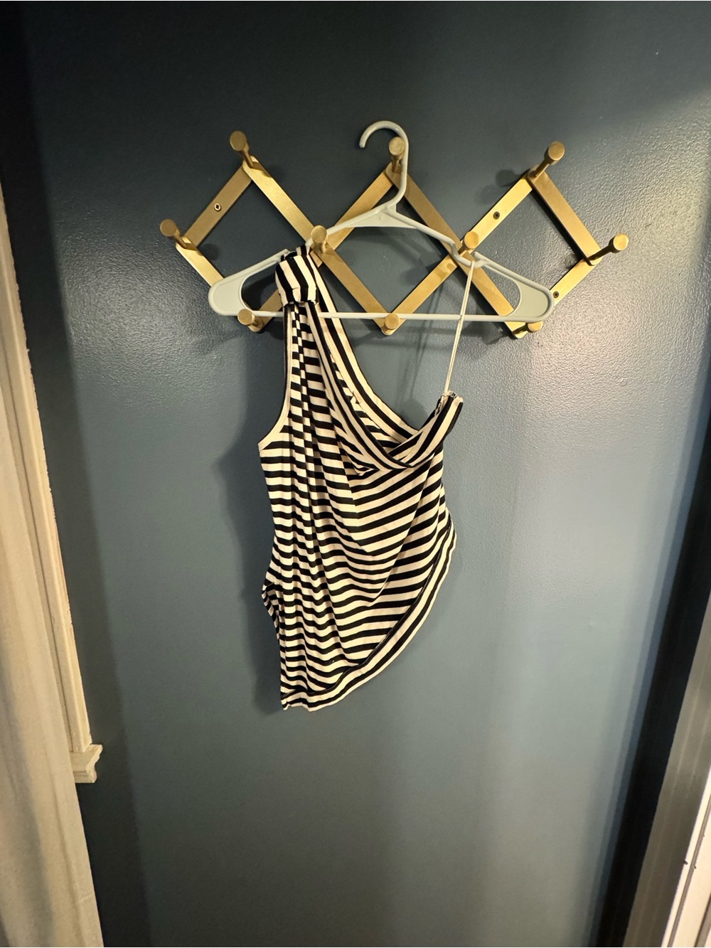 Free People Black and White Striped One-Shoulder Tank Top